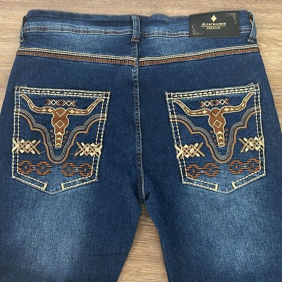 Ace Of Diamond Embroider Pocket Western Cowboy Jeans 36 - Picture 4 of 13